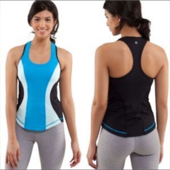 Lululemon Cardio Kick Tank black/Aquamarine blue EUC - Picture 1 of 6